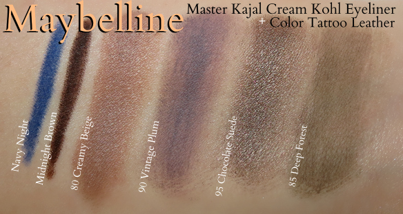 Maybelline Master Kajal Color Tattoo Leather swatches