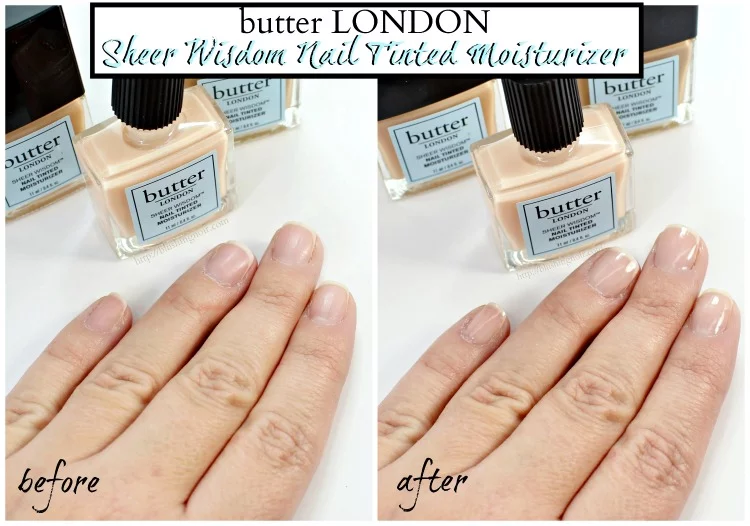 butter LONDON Sheer Wisdom Nail Tinted Moisturizer before and after swatches review