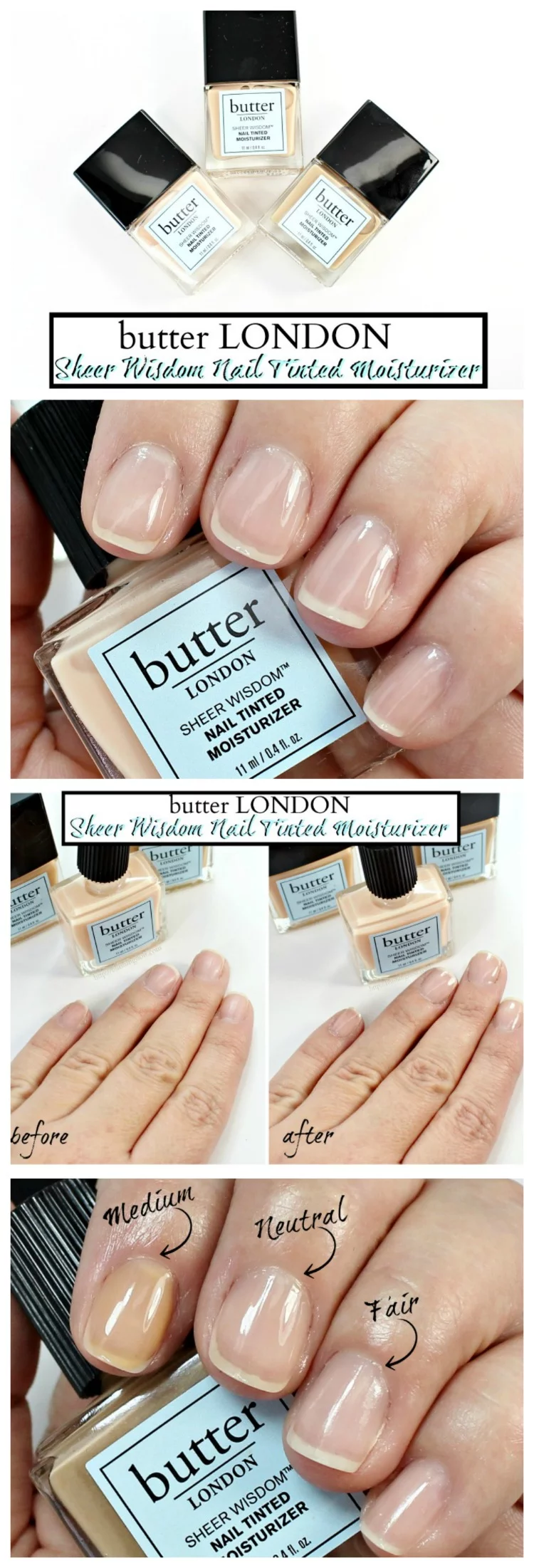 butter LONDON Sheer Wisdom Nail Tinted Moisturizer swatches review photos how to