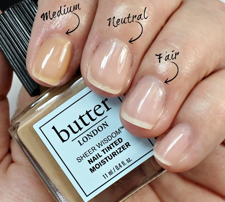 butter LONDON Sheer Wisdom Nail Tinted Moisturizer swatches