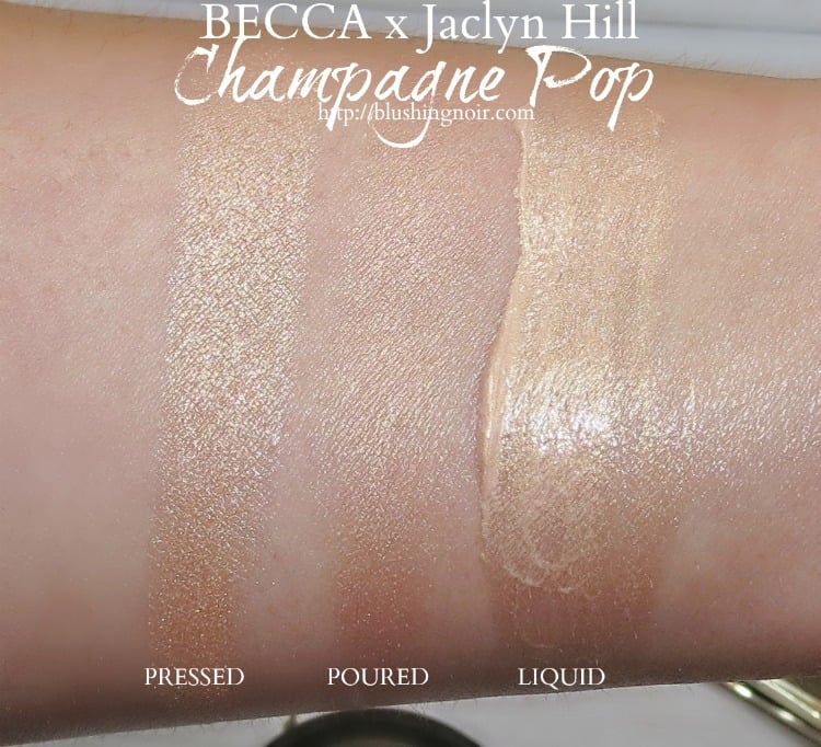 BECCA x Jaclyn Hill Champagne Pop highlighter pressed poured liquid swatches review