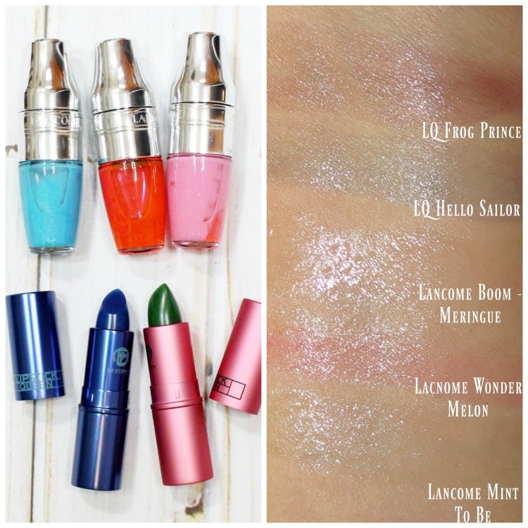 Lancome Juicy Shakers Lipstick Queen Frog Prince Hello Sailor swatches review