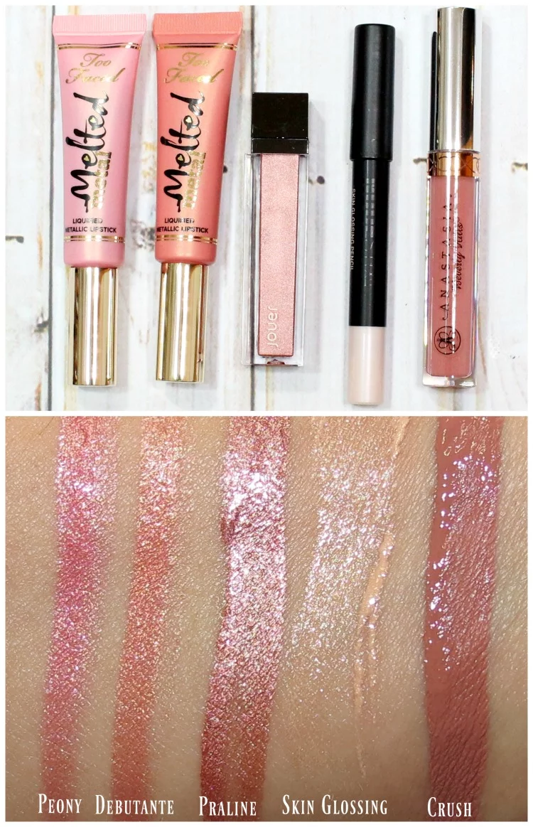 Too Faced Melted Metal Jouer Praline swatches Anastasia Crush Swatch pics liquid lipstick